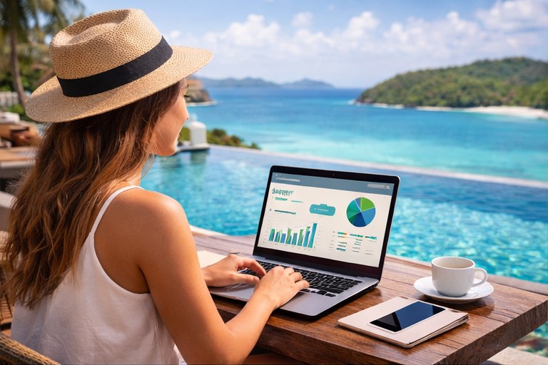 Working from anywhere digital nomad lifestyle using a laptop